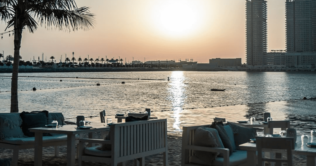 Sea view from Fish Beach Taverna's beachside area.