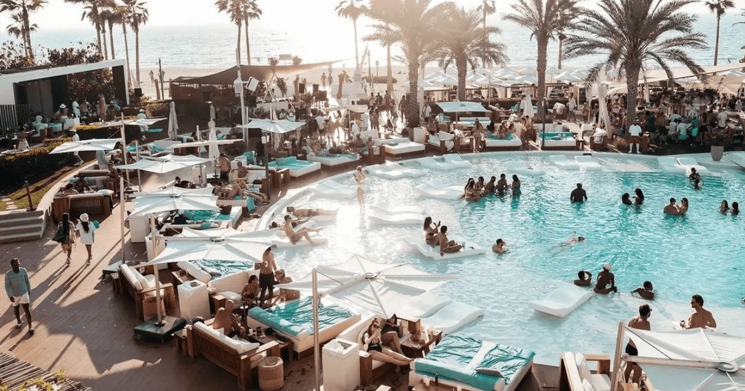 View of Nikki Beach's poolside area