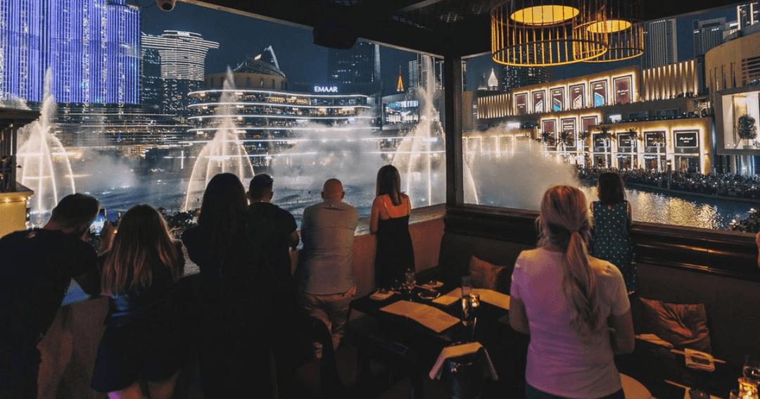 Dubai Fountain and Burj Khalifa views from Karma Kafe