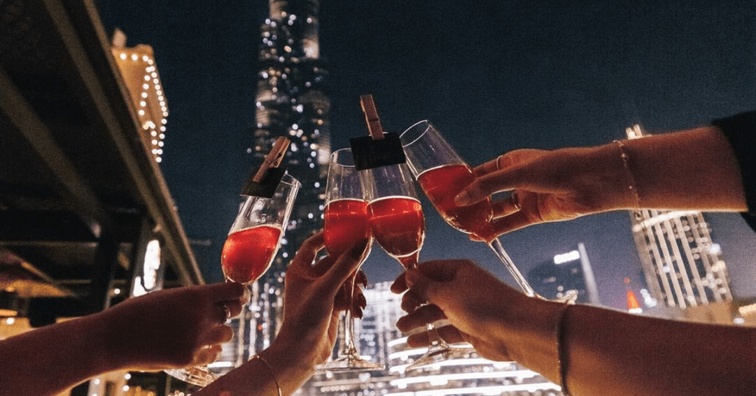 Toasting in front of the Burj Khalifa