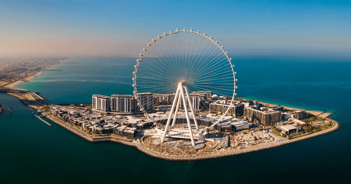 Bluewaters island and Ain Dubai ferris wheel on in Dubai