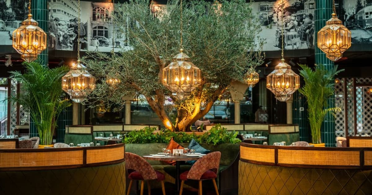 Hanging lanterns in the interior of Café Beirut 