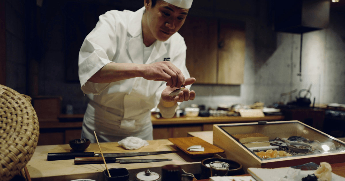 Chef making a Japanese dish