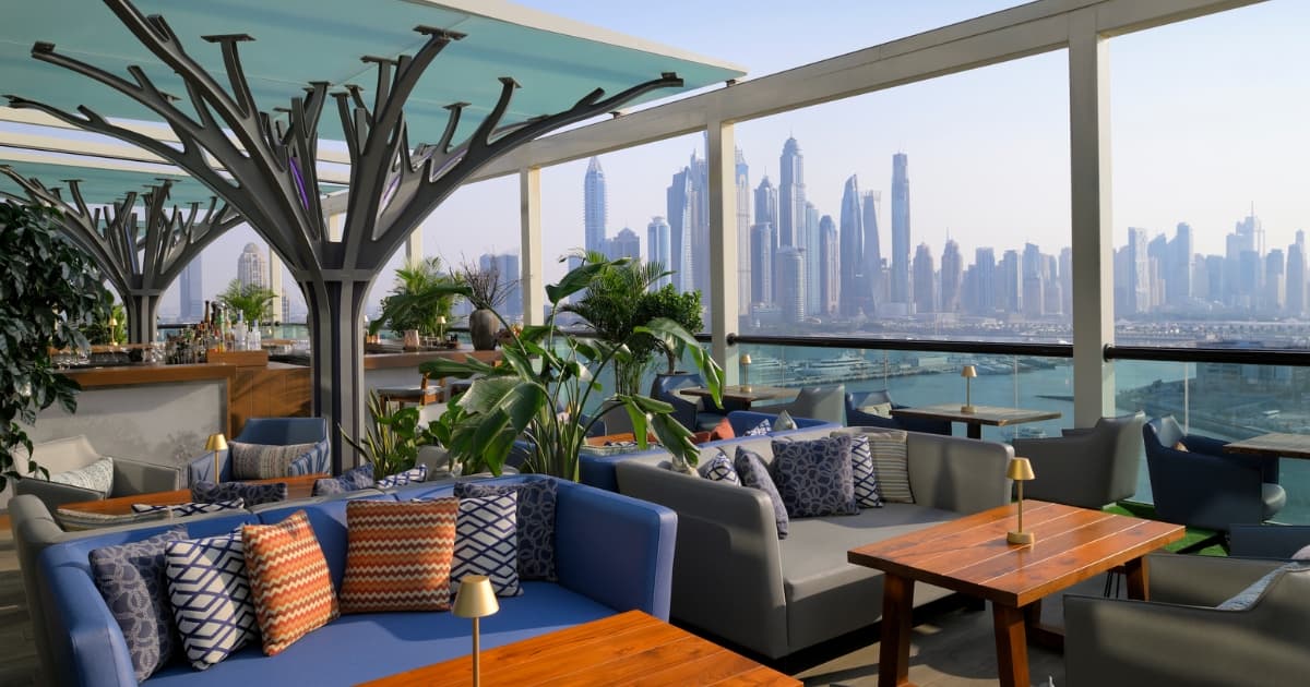 Rooftop bar with views of Dubai Marina