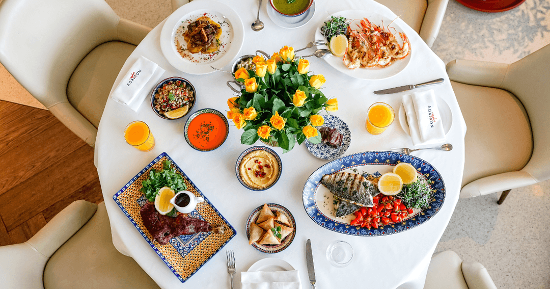 Table full of Ramadan dishes at Novikov Café