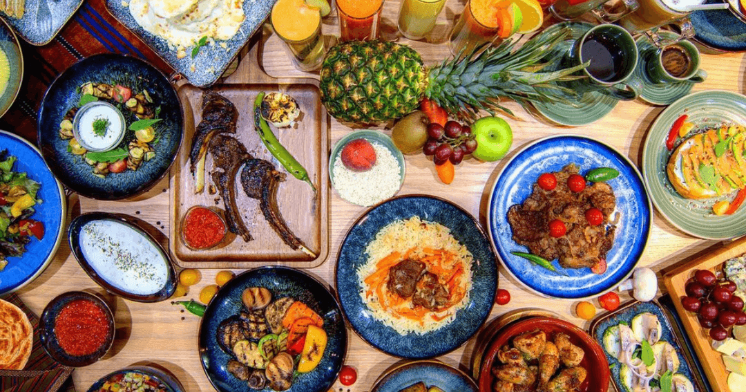 Food served on a table at Talhan