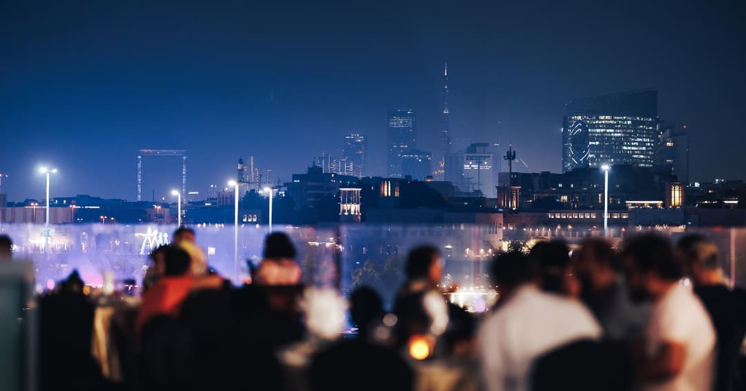 People dining with a view of the Burj Khalifa