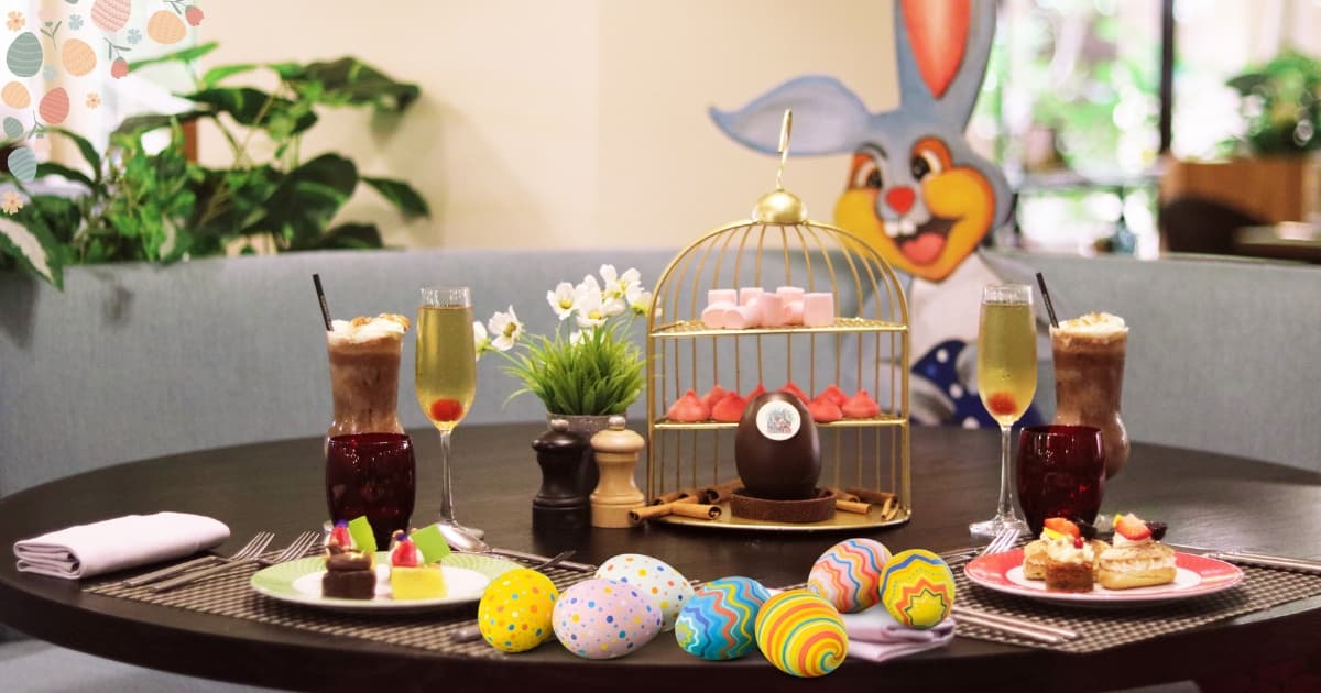 easter eggs and bunny on a table