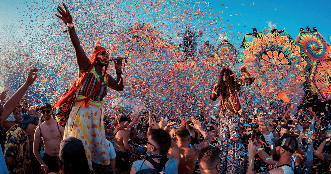 Crowd dancing at elrow Dubai