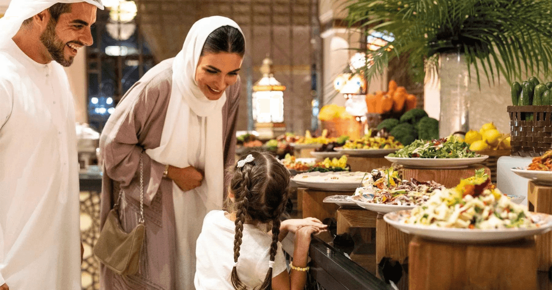 arabic family at a dinner buffet