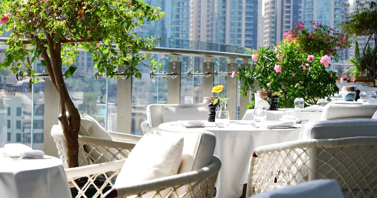 Tables on the terrace of a restaurant