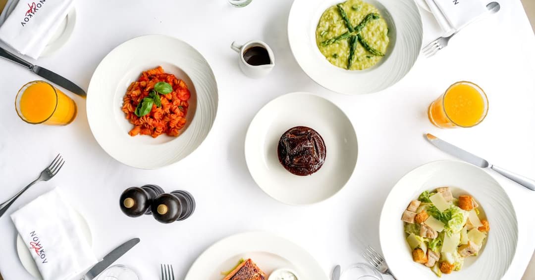 Plates of food on a table