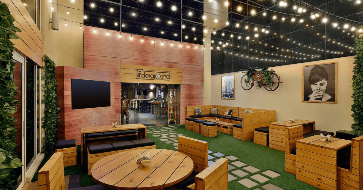 outdoor seating area of the underground pub in dubai