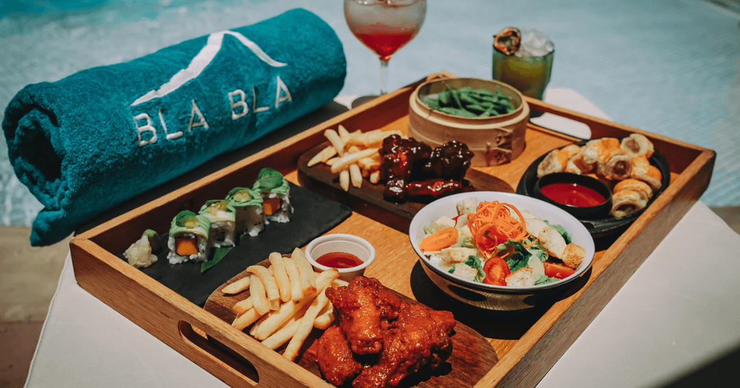 food served poolside at bla bla